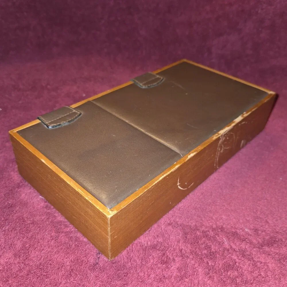 Vintage 60s/70s German Griffon Leather Dresser Valet Travel Clock Manicure set